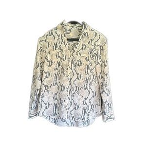 Cotton snake skin peach, black, gray, white pattern front button blouse